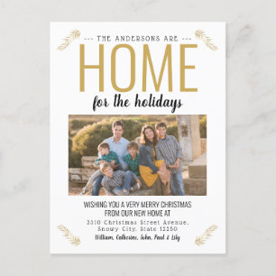 Carte Postale Faire-part Home For Holidays Gold Christmas Photo Moving
