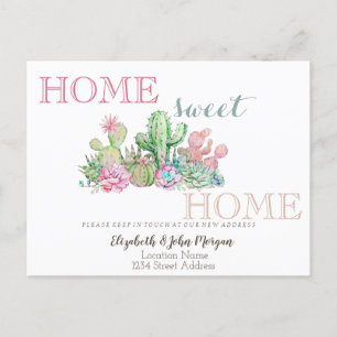 Carte Postale Faire-part Home Sweet Home, Cactus Succulent