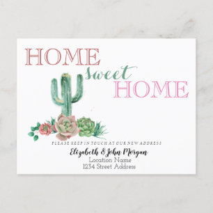 Carte Postale Faire-part Home Sweet Home, Cactus Succulent Nouvelle adresse