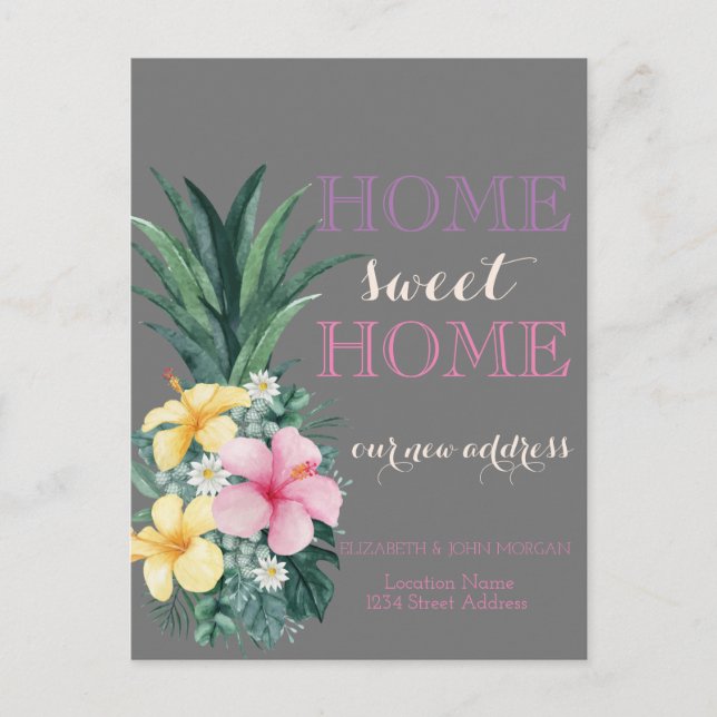 Carte Postale Faire-part Home Sweet Home, Fleurs d'ananas Nouvelle Adresse (Devant)