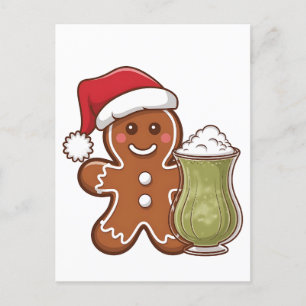 Carte Postale Faire-part Homme en pain d'épices tenant une boisson matcha N