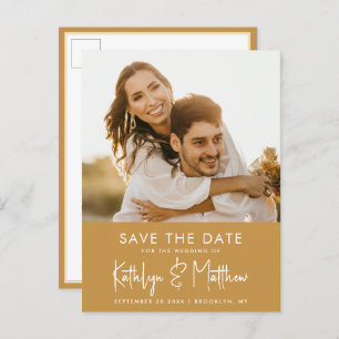 Carte Postale Faire-part Honey Gold Fun Script Mariage Photo Moderne Enregi