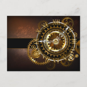 Carte Postale Faire-part Horloge Steampunk avec des engrenages anciens