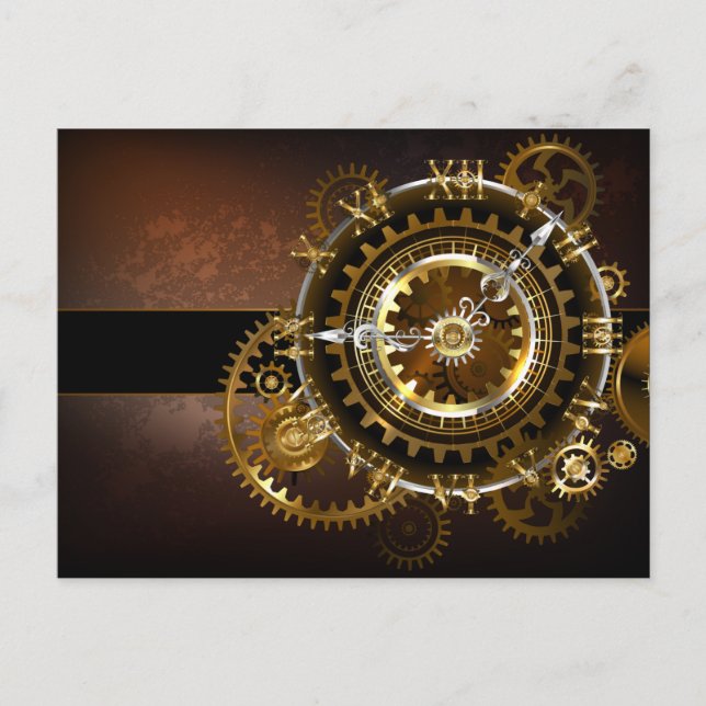 Carte Postale Faire-part Horloge Steampunk avec engrenages antiques (Devant)