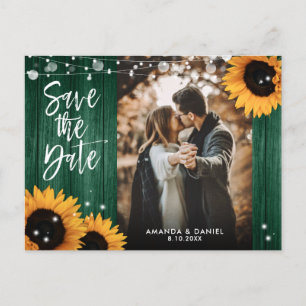 Carte Postale Faire-part Hunter Green Sunflower Photo Mariage Enregistrer l