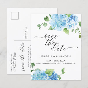 Carte Postale Faire-part Hydrangea Bleu Clair Poussiéreux Fleurs Save The D