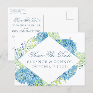 Carte Postale Faire-part Hydrangea Bleu Mariage Sophistiqué