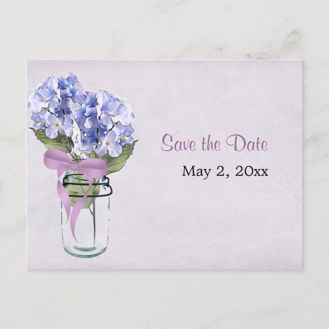 Carte Postale Faire-part Hydrangea dans un pot Mason - Enregistrer la date  (Devant)
