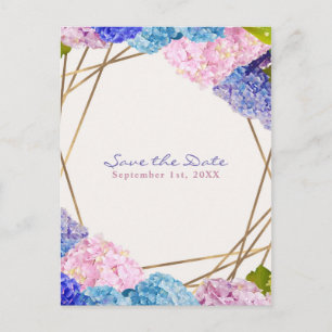 Carte Postale Faire-part Hydrangea Flowers & Gold Spring Enregistrer la dat
