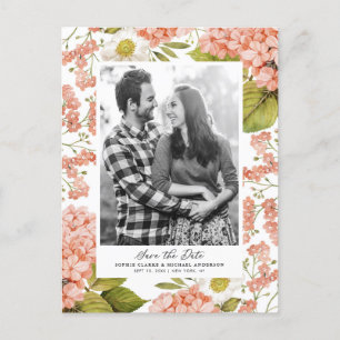 Carte Postale Faire-part Hydrangée Rustique Peach Aquarelle Enregistrer la