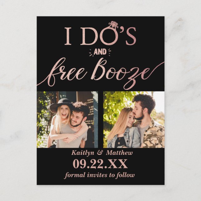 Carte Postale Faire-part I Do's & Free Booze Modern Wedding Enregistrer la  (Devant)