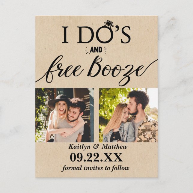 Carte Postale Faire-part I Do's & Free Booze Modern Wedding Enregistrer la  (Devant)
