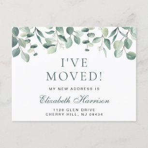 Carte Postale Faire-part I Moved Eucalyptus Verdure Aquarelle Moving
