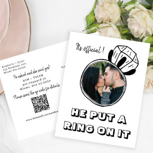 Carte Postale Faire-part Il a mis une bague dessus photo QR CODE fiançaille