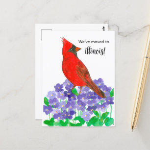 Carte Postale Faire-part Illinois Cardinal Bird Violets