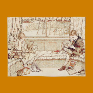 Carte Postale Faire-part Illustration cosy d'enfants lisant de style vintag