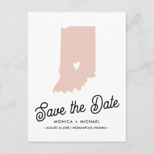 Carte Postale Faire-part INDIANA State Destination Mariage N'IMPORTE QUELLE