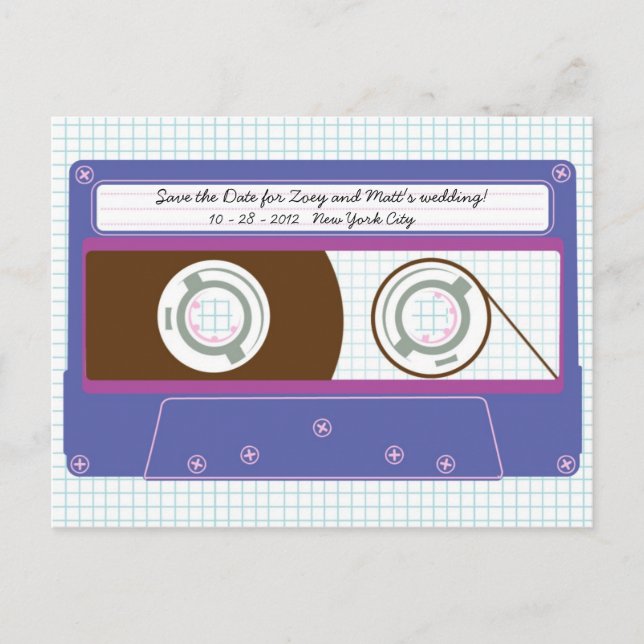 Carte Postale Faire-part Indie Mixtape (Indigo/Purple) Enregistrer la date (Devant)