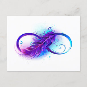 Carte Postale Faire-part Infinité avec plumes violettes
