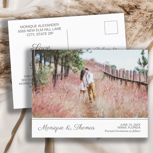 Carte Postale Faire-part Informations sur le site Web pour la photo de fian (Wedding Save-the-Date photo postcard)