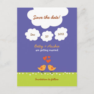 Carte Postale Faire-part Inséparables de caricatures mignons (nuit) Mariage