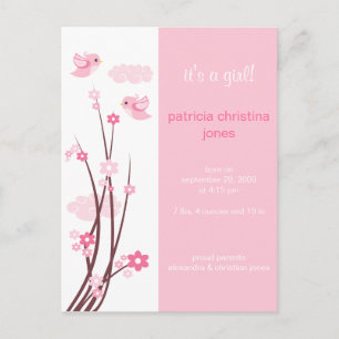 Carte Postale Faire-part Inséparables roses Fleurs de Printemps Baby Faire-