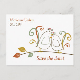 Carte Postale Faire-part Inséparables sur des Branches Sauvegarder les Date