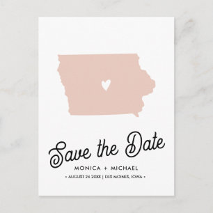 Carte Postale Faire-part IOWA State Destination Mariage N'IMPORTE QUELLE CO