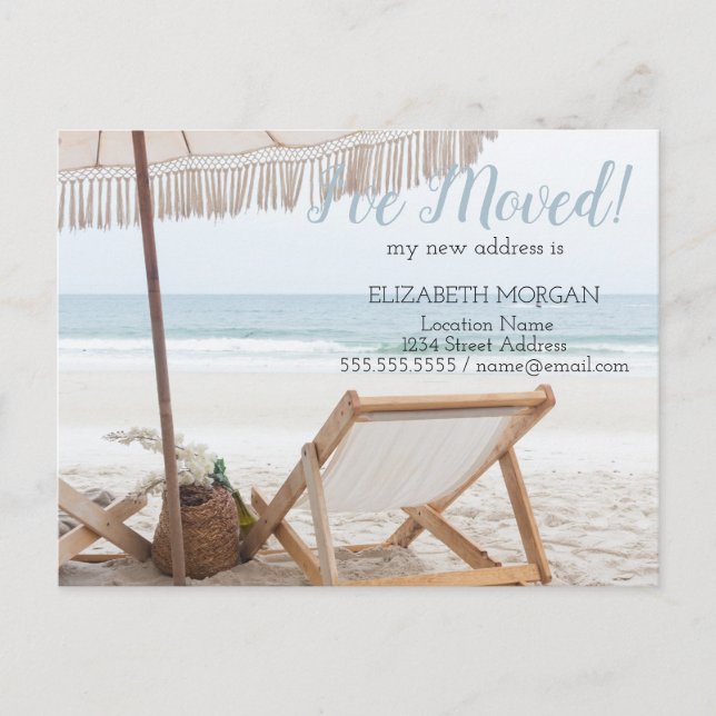 Carte Postale Faire-part I've Moved, Beach Chair Parasol Nouvelle adresse (Devant)