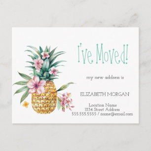 Carte Postale Faire-part J'ai déménagé,Vert,Pineapple floral Nouvelle Adres