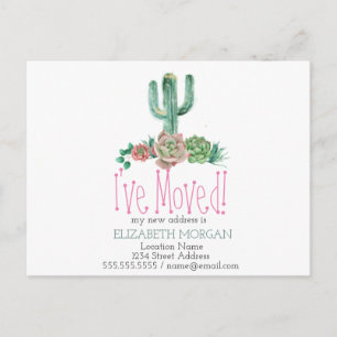 Carte Postale Faire-part J'ai déplacé Cactus Succulent Nouvelle Adresse