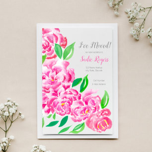 Carte Postale Faire-part J'ai déplacé Cascading Pink Peonies Nouvelle adres