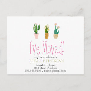 Carte Postale Faire-part J'ai déplacé Plantes Cactus Nouvelle adresse