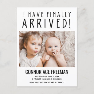 Carte Postale Faire-part J'Ai Enfin Arrivé Photo Baby Boy Birth