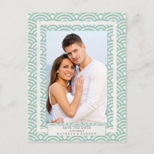 Carte Postale Faire-part Japon Seigaiha Vagues Enregistrer La Date Photogra