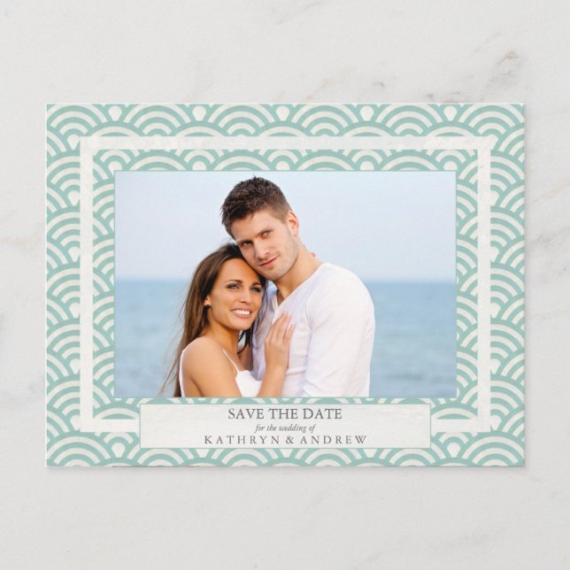 Carte Postale Faire-part Japon Seigaiha Vagues Enregistrer La Date Photogra (Devant)