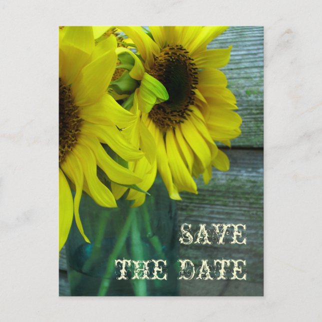 Carte Postale Faire-part Jar De Tournesols Barnwood Automne Enregistrer La  (Devant)
