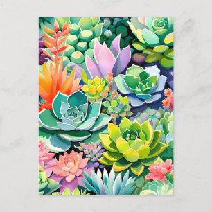 Carte Postale Faire-part Jardin botanique succulent d'été coloré