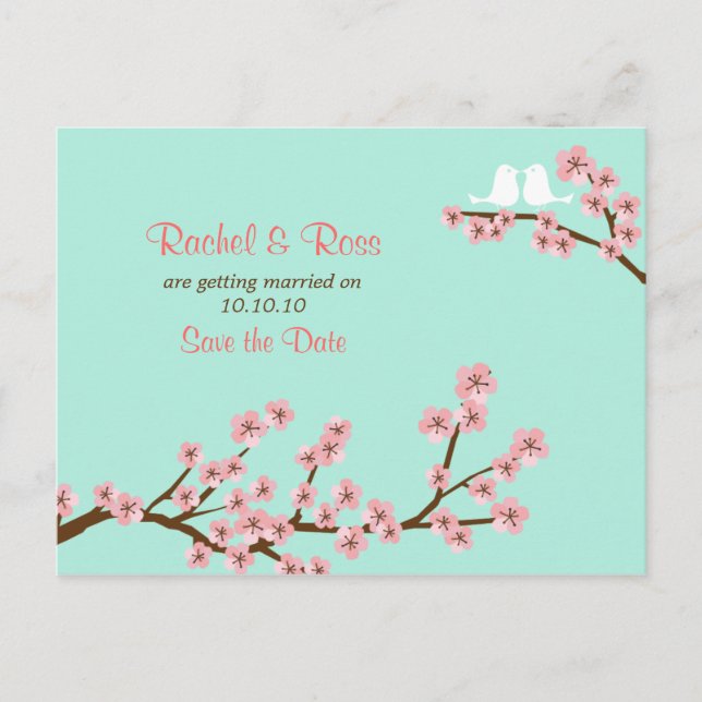 Carte Postale Faire-part Jardin de fleurs de cerisier rose mariage vert (Devant)