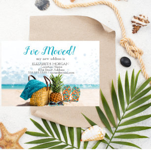 Carte Postale Faire-part Je déménage,Plage,Ananas,Nouvelle adresse