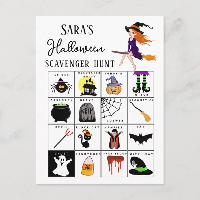 Carte Postale Faire-part jeu de chasse au trésor pour fête d'Halloween (Devant)