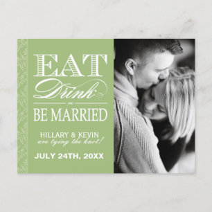 Carte Postale Faire-part Joli Apple Green Damask Enregistrer la date