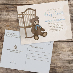 Carte Postale Faire-part Jolie Fille Ours en Peluche Vintage Classique de N