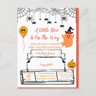 Carte Postale Faire-part Jolie Halloween Bébé Fantôme Shower Orange Little