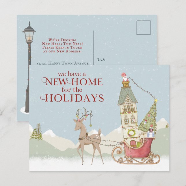 Carte Postale Faire-part Jolie nouvelle maison Adresse Fête Noël (Devant / Derrière)
