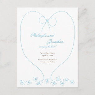 Carte Postale Faire-part Jouer le noeud en blanc Enregistrer la date : Bleu