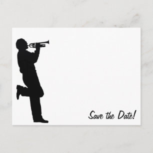 Carte Postale Faire-part Joueur de jazz à la trompette noir et blanc