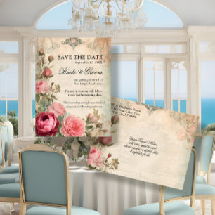 Carte Postale Faire-part Journal de bord de junk élégant floral bleu vintag