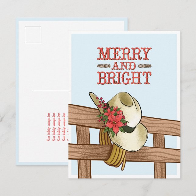 Carte Postale Faire-part Joyeux et brillant Casquette Cowboy avec Fleurs No (Devant / Derrière)