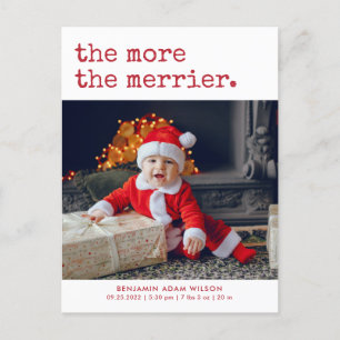 Carte Postale Faire-part Joyeux Noël de naissance Le Plus Le Plus Joyeux